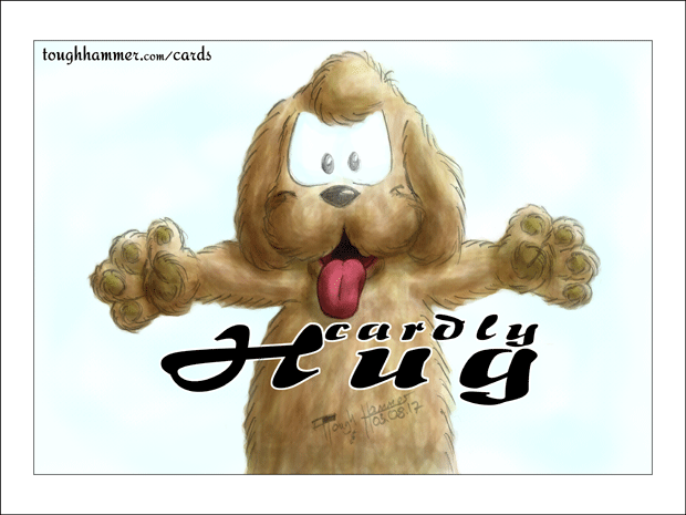 Dog with wide open arms: “cardly Hug”