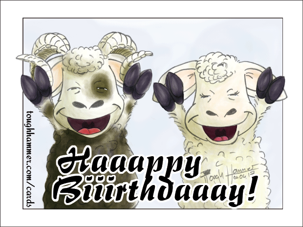 Sheep with raised arms: “HaaappY Biiirthdaaay!””