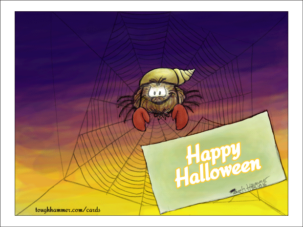 Spider in a hermit crab costume: “Happy Halloween!”