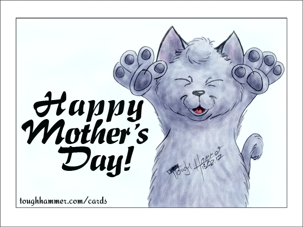 Happy Cuddle Cat with raised Armes: “Happy Mother's Day!”