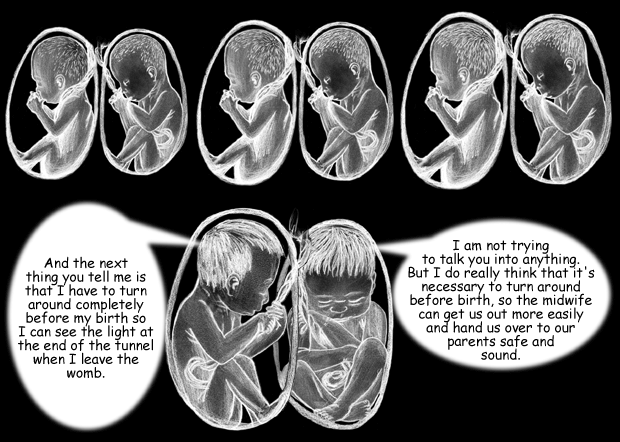 keywords: Tough Hammer Cartoon The Lonly Thought Of Being Embryo Fetus Light Tunnel Womb Birth Midwife Parents