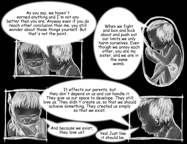 keywords: Tough Hammer Cartoon The Lonly Thought Of Being Embryo Fetus Earning Better Fight Box Kick Push Limits Harm Sister Womb Parents Love Create Exist Existence