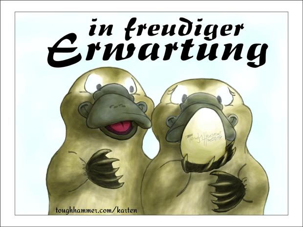 2 Schnabeltiere mit einem Schnabeltierei: “in freudiger Erwartung”s