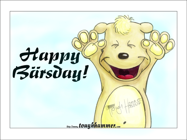 Frölicher Teddy mit hochgestreckten Armen: “Happy Bärsday!”