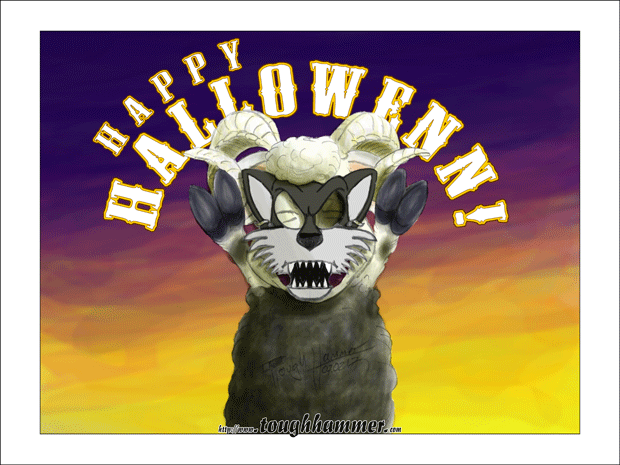 Schafsbock in Wolfsmaske: “Happy Halloween!”