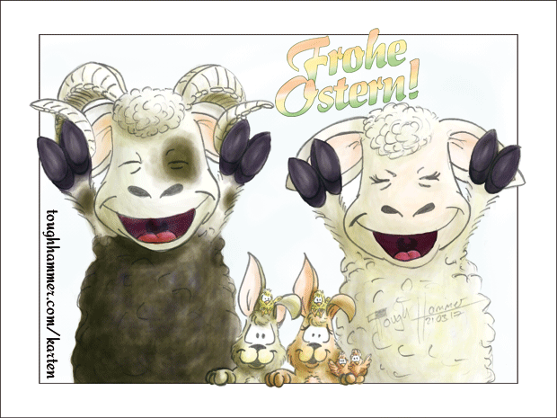 Fröhliche Schafe, Kaninchen und Küken: “Frohe Ostern!”